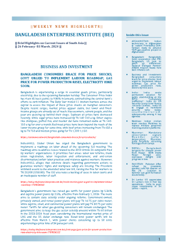 BEI Weekly News Highlights Brief Highlights on Current Issues of South Asia, 26 February 2024-03 March 2024