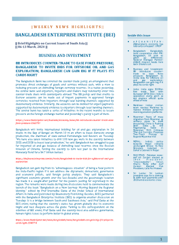 BEI Weekly News Highlights Brief Highlights on Current Issues of South Asia, 06-13 March 2024