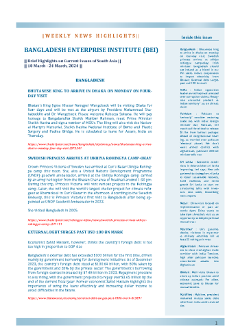BEI Weekly News Highlights Brief Highlights on Current Issues of South Asia, 18-24 March 2024