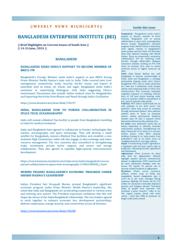 BEI Weekly News Highlights Brief Highlights on Current Issues of South Asia, 14-24 June, 2024