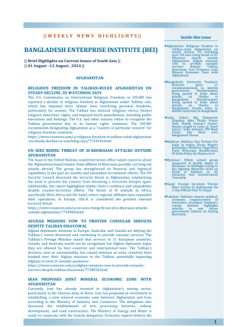 BEI Weekly News Highlights Brief Highlights on Current Issues of South Asia, 01-12 August, 2024