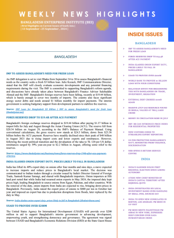 BEI Weekly News Highlights: Brief Highlights on Current Issues of South Asia, 13-25 September, 2024