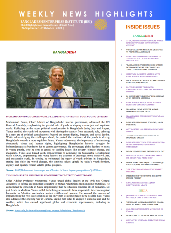 BEI Weekly News Highlights: Brief highlights on current issues in South Asia, 26 September 2024 - 9 October 2024