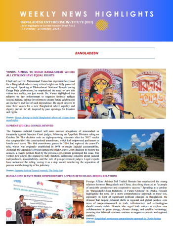 BEI Weekly News Highlights: Brief Highlights on Current Issues in South Asia, 13-21 October 2024