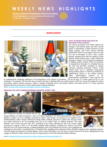 BEI Weekly News Highlights Brief Highlights on Current Issues in South Asia, 01-10 January 2025