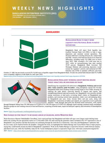 BEI Weekly News Highlights - Brief Highlights on Current Issues in South Asia, 4-8 October 2026